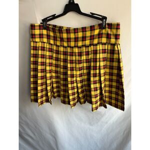 Donald Seneca Plaid Yellow Clueless Style Pleated Mini Skirt Size L Schoolgirl